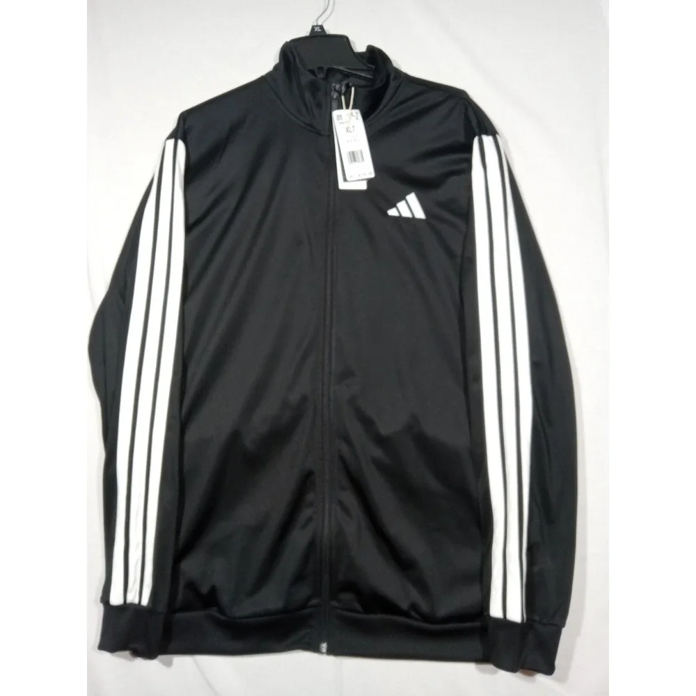Adidas Mens Track Jacket XLT JI8816 Black White Three Stripe Full Zip
